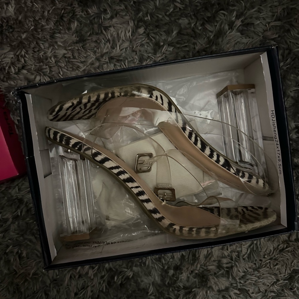 Fashion Nova Zebra Print Clear Heels